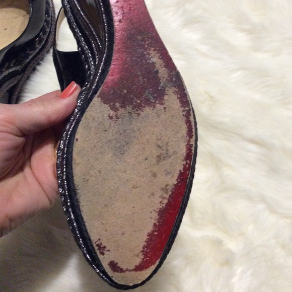CHRISTIAN LOUBOUTIN Black Patent Wedge SHOES size 38 Silver trim - Picture 7 of 8